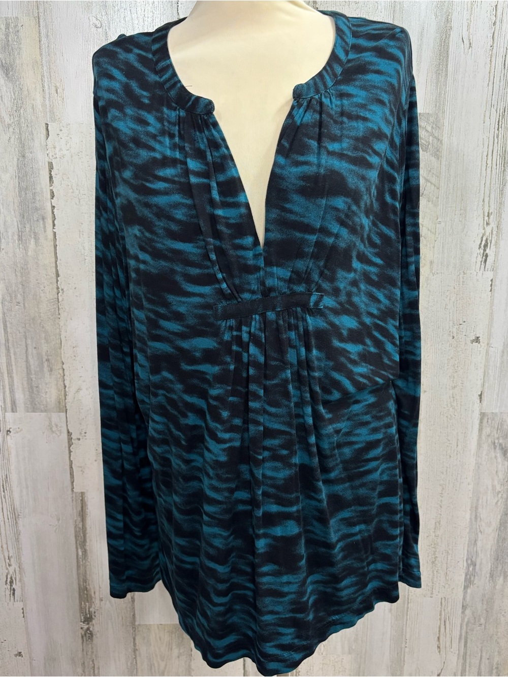 a.n.a. Plus‎ Size Teal & Black Abstract Print Top